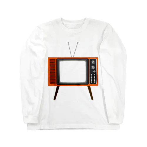 レトロな昭和の可愛いテレビのイラスト 画面オン 脚付き  ロングスリーブTシャツ