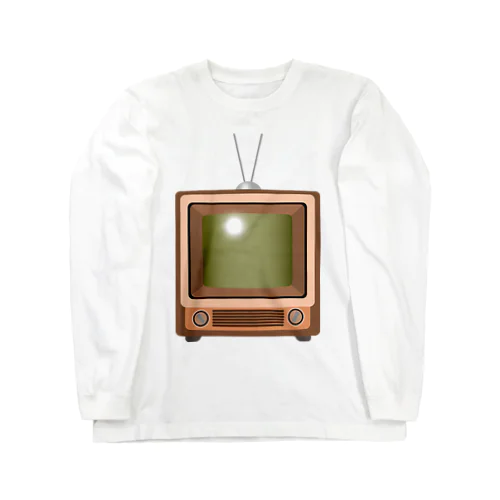 レトロな昭和の可愛い茶色のテレビのイラスト ロングスリーブTシャツ