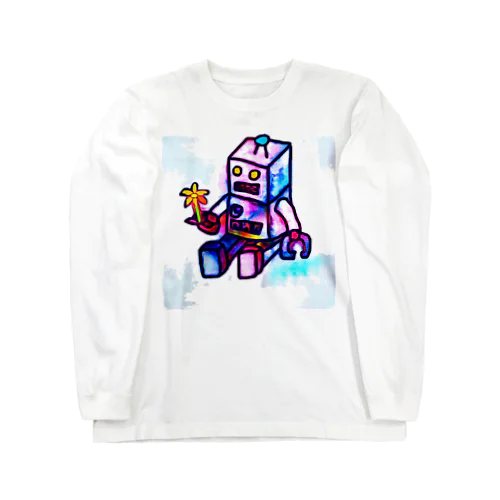 花とロボット ロングスリーブTシャツ