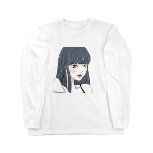 黒髪ロングの女の子　背景白 Long Sleeve T-Shirt