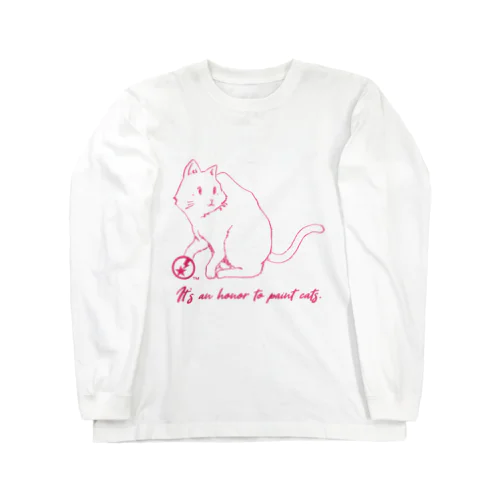 さらり画（名言イラストT（猫 ピンク）） ロングスリーブTシャツ