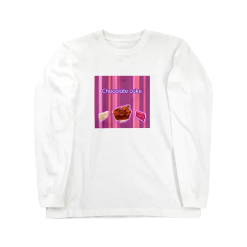 《フード02》*チョコレートケーキ*ピンクストライプ ロングスリーブTシャツ