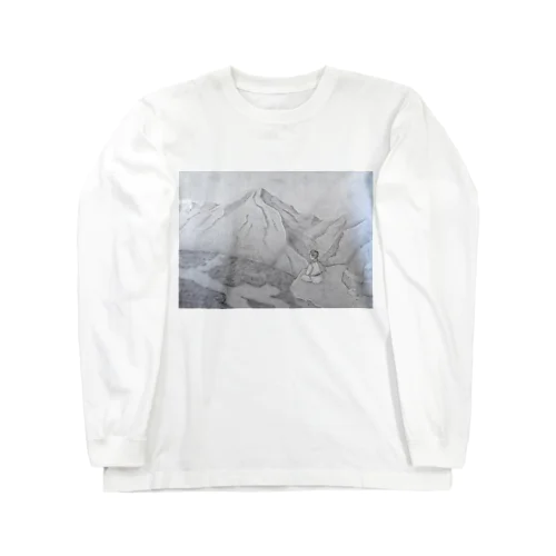 山と少年(モノクロ) Long Sleeve T-Shirt