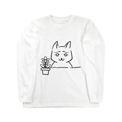 への字眉ねこ（モノクロ） ロングスリーブTシャツ