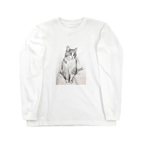 猫カフェ猫さんのボールペン画1 ロングスリーブTシャツ