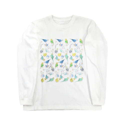 たくさんセキセイインコちゃん【まめるりはことり】 Long Sleeve T-Shirt