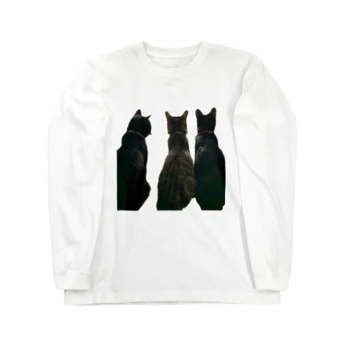 猫さん 後ろ向きの3匹 ロングスリーブTシャツ