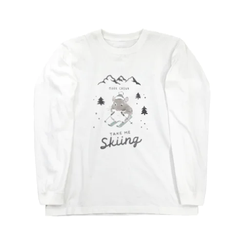 スキーを楽しむチンチラ 롱 슬리브 티셔츠