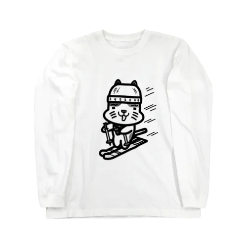 ネコとスキーと（モノクロver.） Long Sleeve T-Shirt