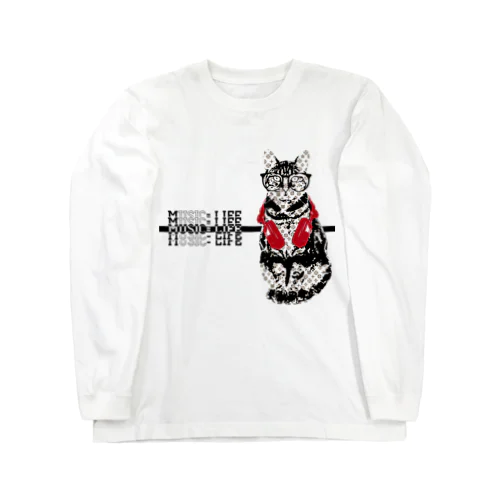 ネコ×ヘッドフォン×眼鏡 Long Sleeve T-Shirt