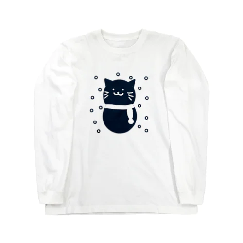 ブルーブラック猫ゆきだるま ロングスリーブTシャツ