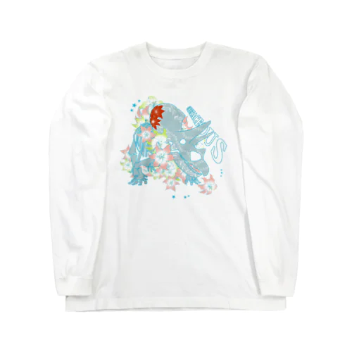 花と恐竜　カラフルver  ロングスリーブTシャツ