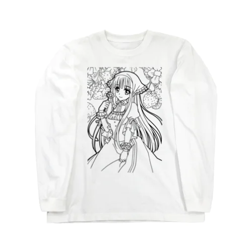 イチゴと少女（線画） ロングスリーブTシャツ