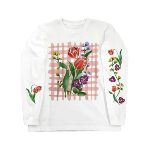 flower check/ pink ロングスリーブTシャツ
