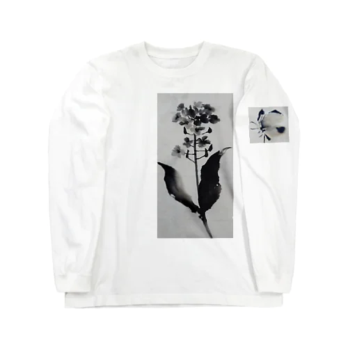 菜の花と蝶々 ロングスリーブTシャツ