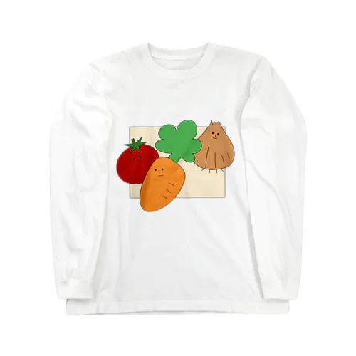 鍋に入れられる野菜たち ロングスリーブTシャツ