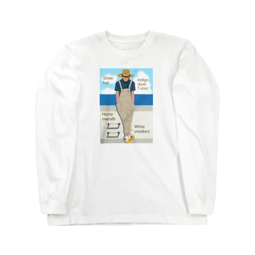 海と麦わら帽の青年 Long Sleeve T-Shirt