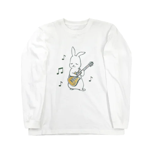 ギターを練習するウサギ ロングスリーブTシャツ