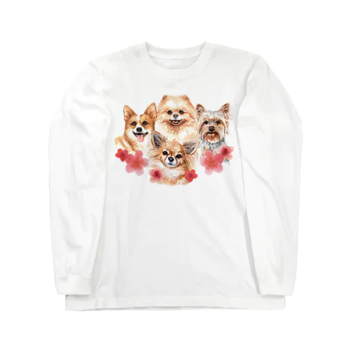 お花の似合う小さい犬たち。 Long Sleeve T-Shirt