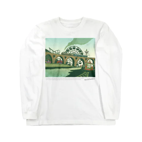 蒸気機関車と遊園地（ブルーグリーン） Long Sleeve T-Shirt
