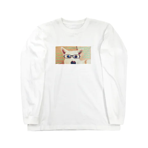 メガネ女子犬 ロングスリーブTシャツ