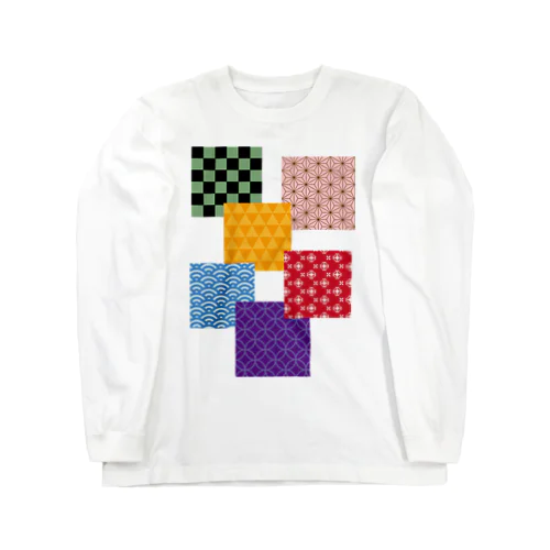 和柄パッチワーク風 Long Sleeve T-Shirt