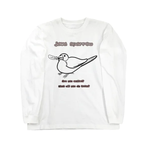 羽根くわえ文鳥 線画 ロングスリーブTシャツ