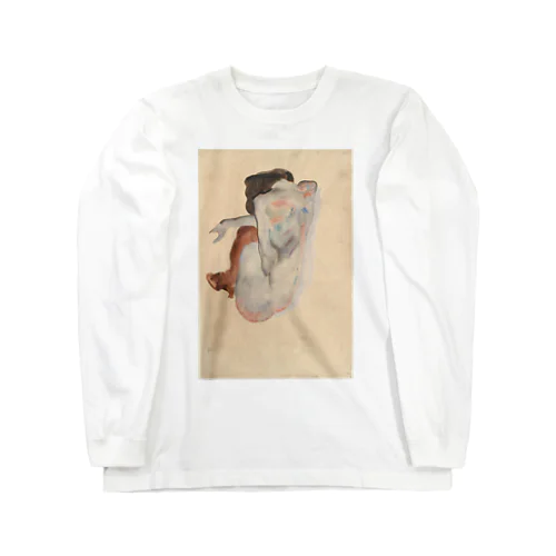 【世界の名画】エゴン・シーレ『Crouching Nude in Shoes and Black Stockings, Back View』 Long Sleeve T-Shirt