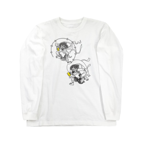 名画 × BEER（風神雷神）黒線画 *文字なしver. Long Sleeve T-Shirt