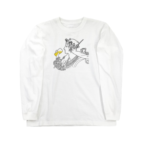 名画 × BEER（ミュシャ）黒線画 *文字なしver. Long Sleeve T-Shirt