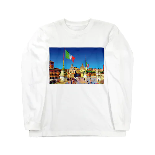 イタリア国旗とローマの風景 ロングスリーブTシャツ