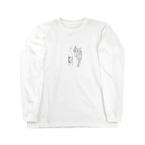 キジトラ猫とどぶろく（グレー） Long Sleeve T-Shirt