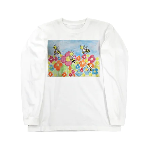 ミツバチとお花畑 ロングスリーブTシャツ