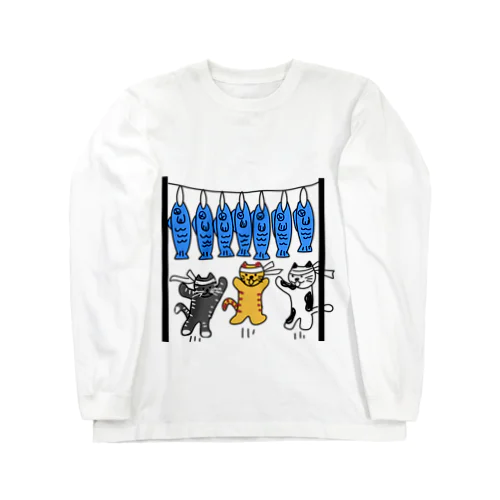 ねこ猫運動会（魚食い競走） 롱 슬리브 티셔츠