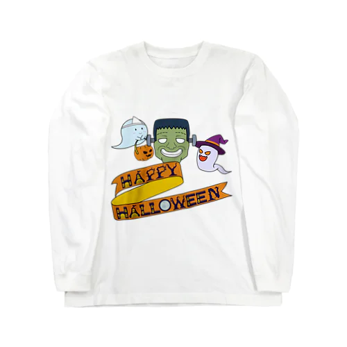 フランケンシュタインとゴーストの『ハッピーハロウィン！！』 ロングスリーブTシャツ