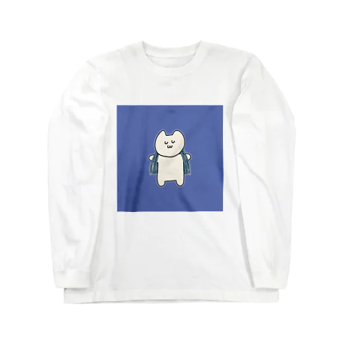 肩にロープをかけた猫ちゃん（青）Tシャツ ロングスリーブTシャツ