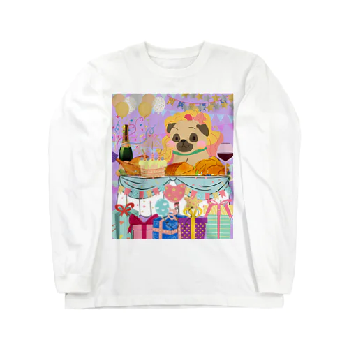 Dog in a wig at a feast! ロングスリーブTシャツ