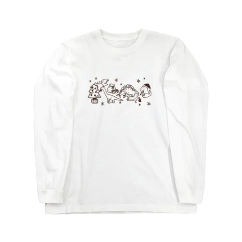 恐竜たちのクリスマス（茶） Long Sleeve T-Shirt