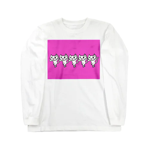 踊るネコネコシリーズ（白ネコ×ビビッドピンク） ロングスリーブTシャツ
