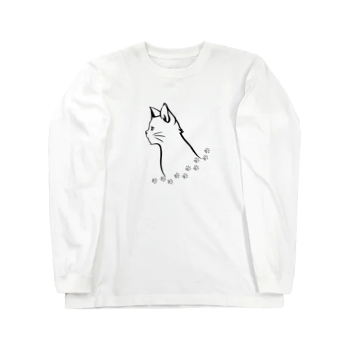 猫と足跡 롱 슬리브 티셔츠