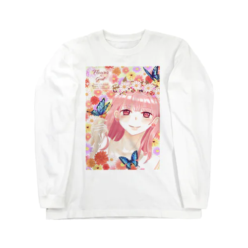 春のお花と女の子と少しの蝶々 Long Sleeve T-Shirt