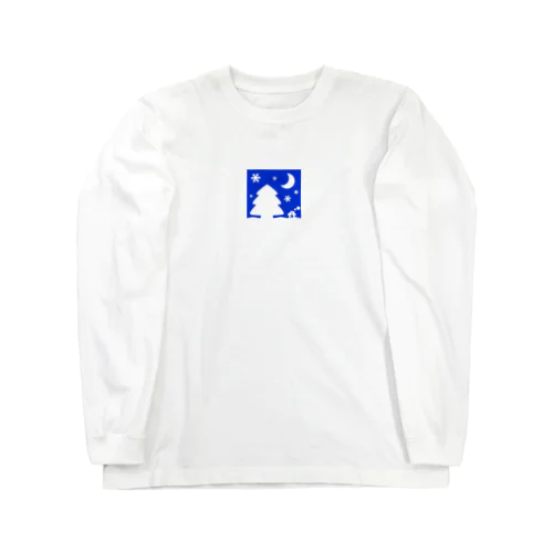 大きな木と月が浮かぶかわいい雪景色 Long Sleeve T-Shirt