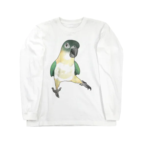 ご機嫌なズグロシロハラインコのカイ君【まめるりはことり】 ロングスリーブTシャツ