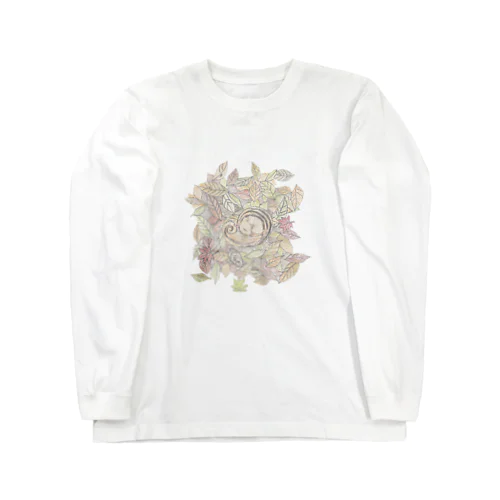 色鉛筆で描いた落ち葉にくるまれて眠るりす Long Sleeve T-Shirt