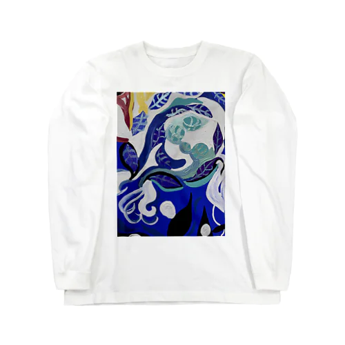 紺碧の葉魚と花❷ ロングスリーブTシャツ