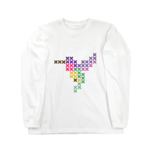 ハミングバード-大  Cross-stitch ロングスリーブTシャツ
