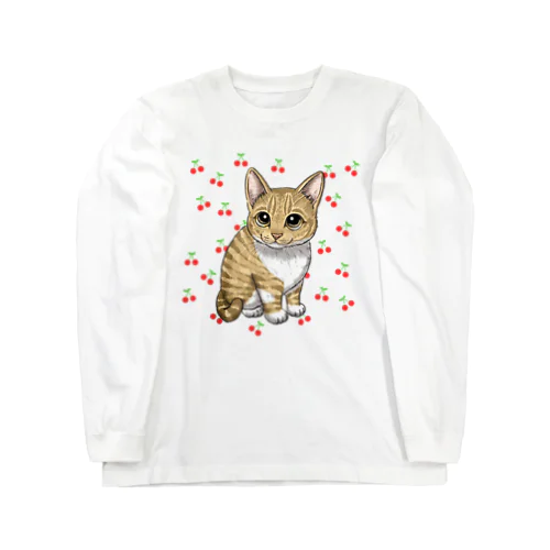 猫とさくらんぼ ロングスリーブTシャツ