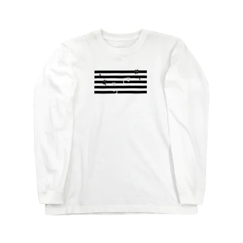 白黒猫ボーダー Long Sleeve T-Shirt