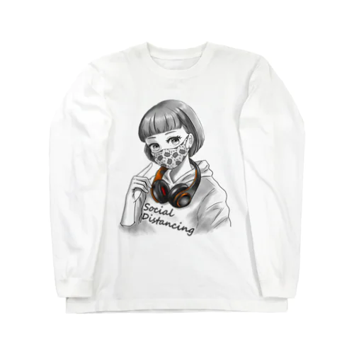 にゃんこマスク 文字黒 Long Sleeve T-Shirt