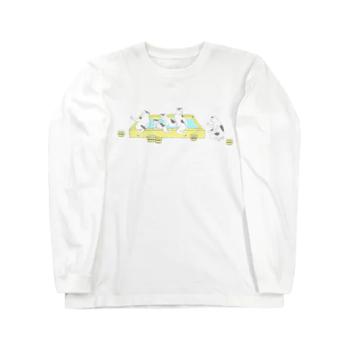 猫の温泉（ロゴなし） ロングスリーブTシャツ